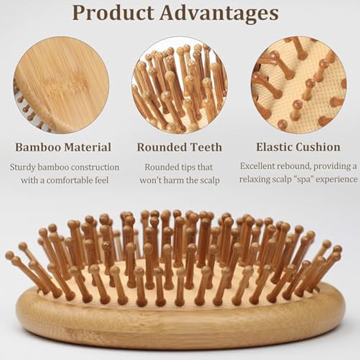 Zoolinn Bamboo Hair Brush for Detangling & Scalp Massaging, Air Cushion Brush for Women, Men & Kids – Suitable for All Hair Types, Natural Wooden Design - Image 3